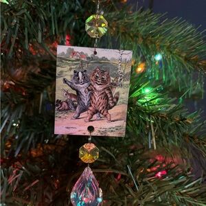 Louis wain tabby cat Christmas ornament, Louis wain tabby cat Suncatcher decor